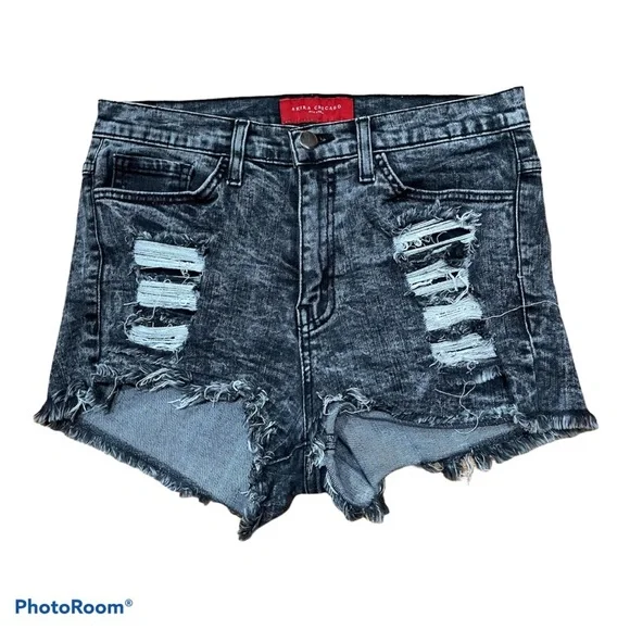 Akira Chicago Red Label Black Acid Wash Denim Shorts M Waist 29” Rise 10” EUC - Picture 8 of 8